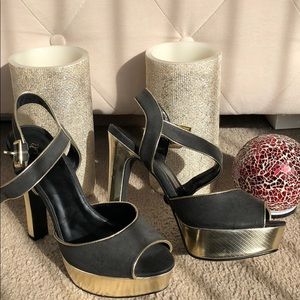 Qupid black and gold platforms